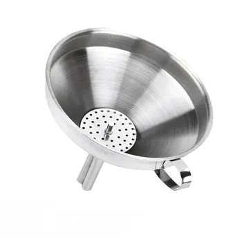 

Stainless Steel Funnel with Removable Filter Disc Kitchen Strainer Filtering Tool for Transmiting Liquid Dry Ingredients Powder
