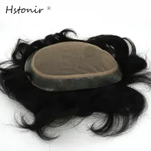 Hstonir 5,5x" черный Шелковый парик индийские Реми натуральные человеческие волосы накладка из искусственных волос для мужчин невидимые узлы шелковая основа волос H100