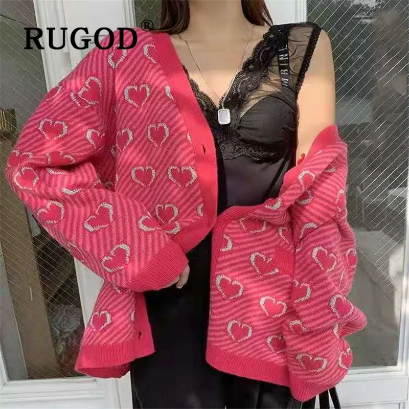RUGOD новинка 2019 Осенний корейский свитер кардиганы узор в виде сердца однобортный