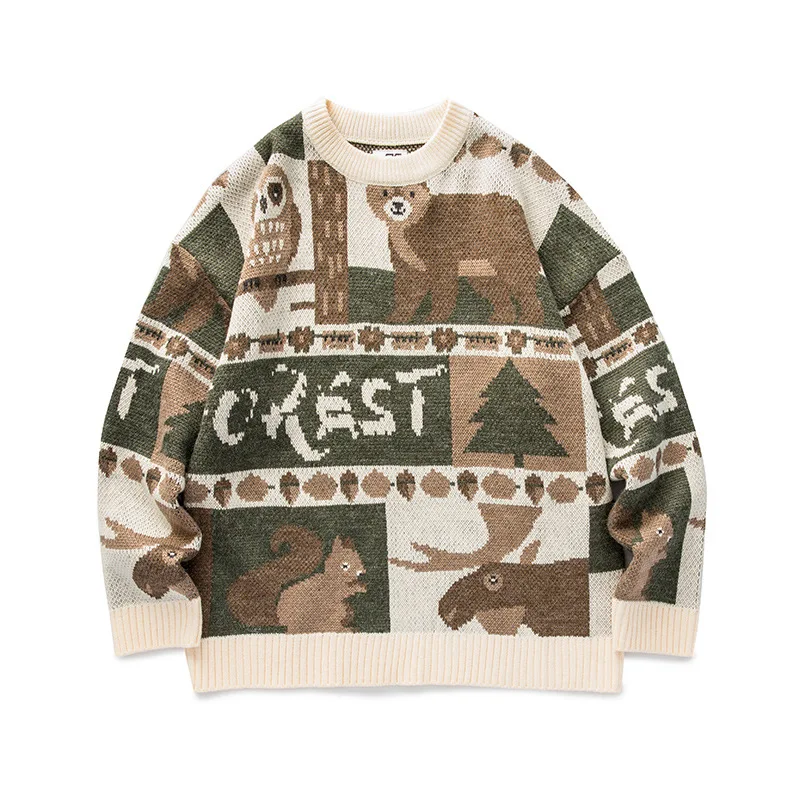 Winter Sweaters Men Casual Round Neck Bear Pattern Sweater Cute Women Pullover 2021 men clothes 2