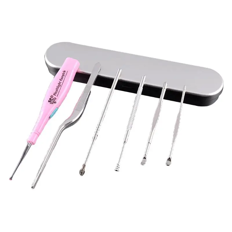 7Pcs LED Flashlight Ear Cleaner Earpick Earwax Removal Spoon Tweezer X5XC