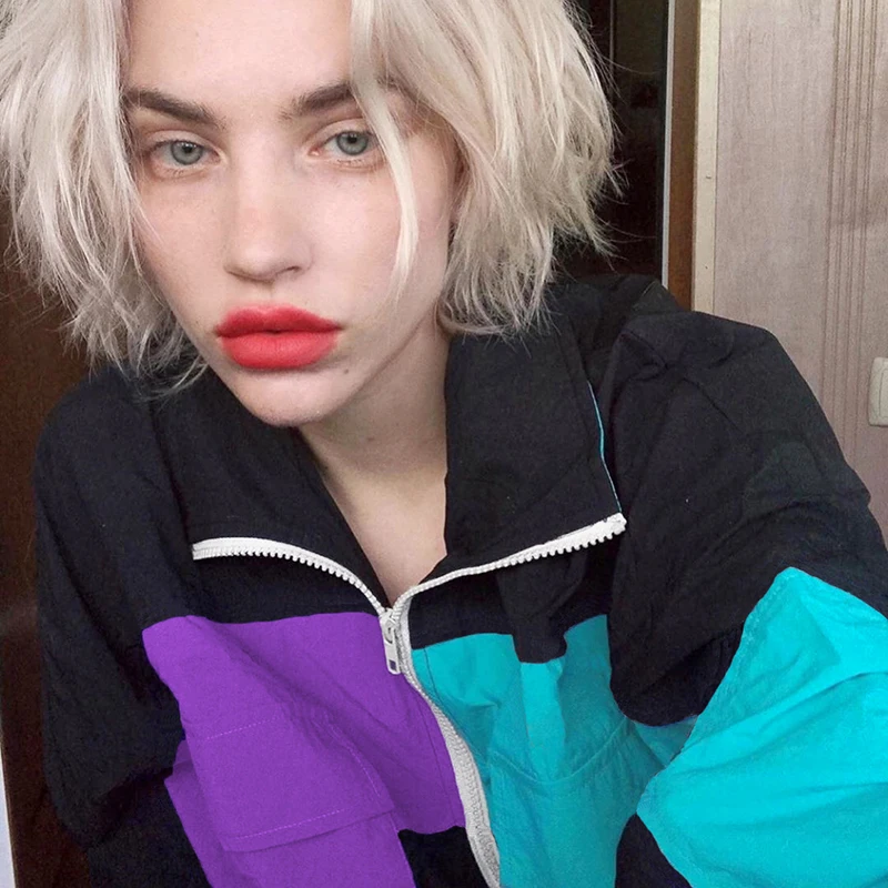 HEYounGIRL лоскутное повседневное Harajuku ветровка для женщин с длинным рукавом курточка бомбер Дамская мода хип хоп пальто карманами