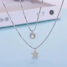 Изысканные циркониевые звезды двухслойные подвески ожерелья для женщин тренд короткая цепочка на ключицы 925 пробы серебряные ювелирные изделия SAN180