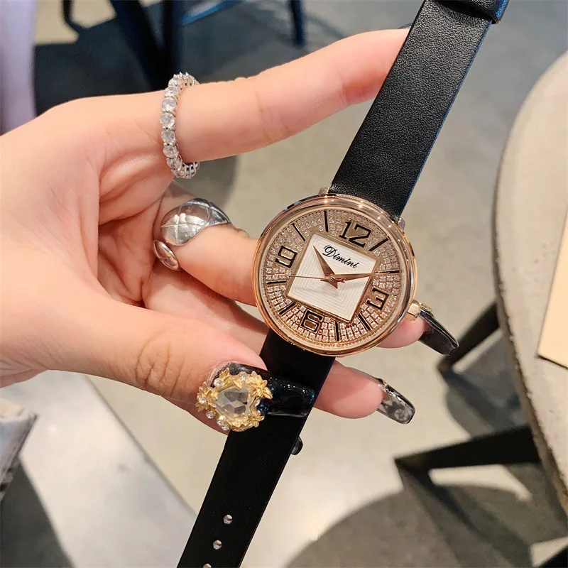 New Woman Watch Women Leather Strap Watches Diamond Crystal Quartz Dress WristWatch Clock Hoursrelojes para mujer | Наручные часы