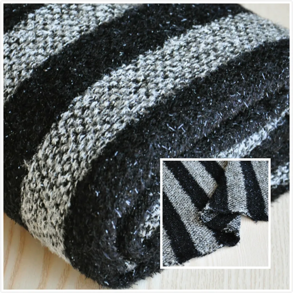 

European Gray Black Knitted Wool Stripes Thick Fabric Winter Clothes Jacket Sweater Sewing Decorative Pillowcase Sheet Material