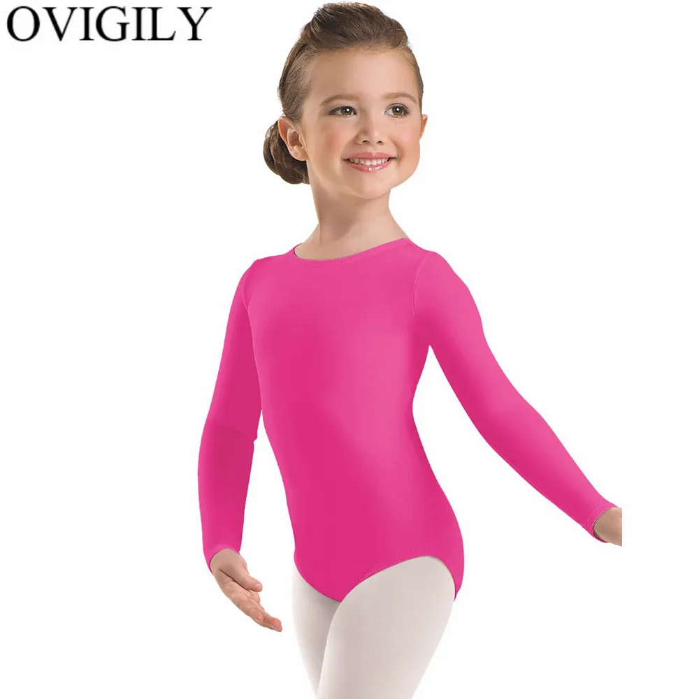 Kids Long Sleeve Gymnastics leotards Girls Scoop Spandex Black Leotard Ballet Bodysuits Dance Tops For Toddlers ballet leotard dance leotard