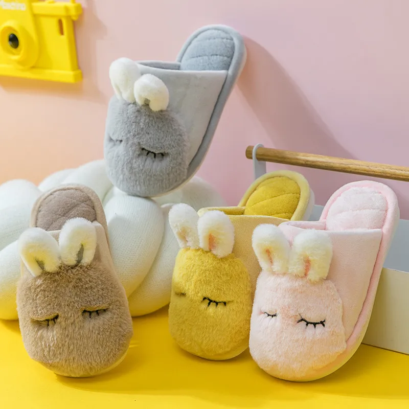 Детские зимние тапочки; теплая плюшевая обувь для малышей с милым кроликом из мультфильма; домашняя обувь для мальчиков и девочек; домашние тапочки; Детские аксессуары