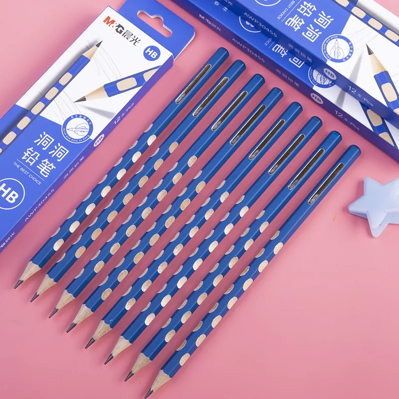 M&G 2B HB 2H Hole Wood Pencil Grooved Bulk Wooden Pencils No Harmful Lead Elements Triangle for School and Office Stationery