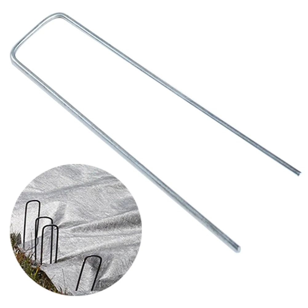 20pcs Netting Ground Nail Stakes Lawn Galvanised Steel Securing Pegs Heavy Duty Garden Landscape Weed Control U-shaped Tools