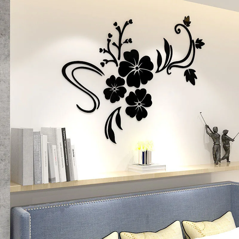 Home Bedroom TV Background Decoration Creative Exquisite Flower 3D Mirror Wall Stickers Removable Decal DIY Art Mural 120 X 90cm | Дом и сад