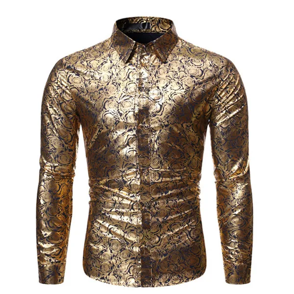 Модная мужская рубашка Camisa Masculina с цветочным принтом розы, новинка, брендовая приталенная Мужская рубашка с длинным рукавом, вечерние рубашки, рубашки для свадьбы - Цвет: navy
