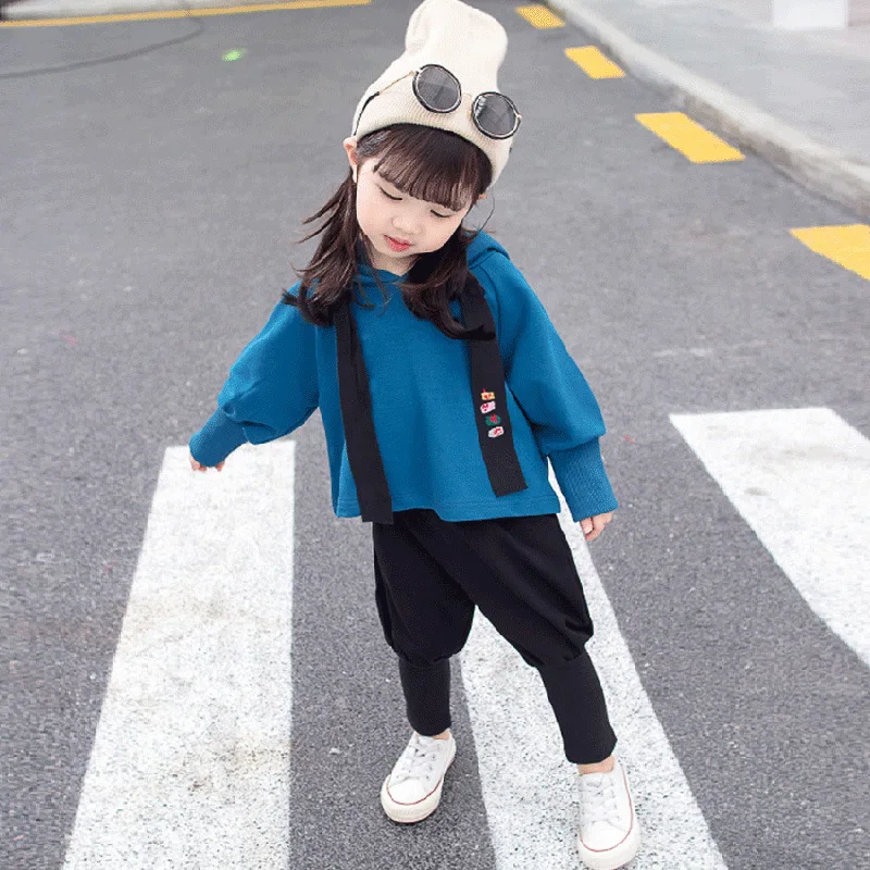 

2019 New Style Children Autumn New Style Korean-style Hooded outside Set Girls Baby Korean-style Loose-Fit Two-Piece Set Fashion