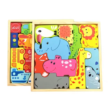 

Kids Wooden Toys 3D Animal Puzzle Creative Tetris Assemble Jigsaw Board Early Education Games Children Montessori Toys