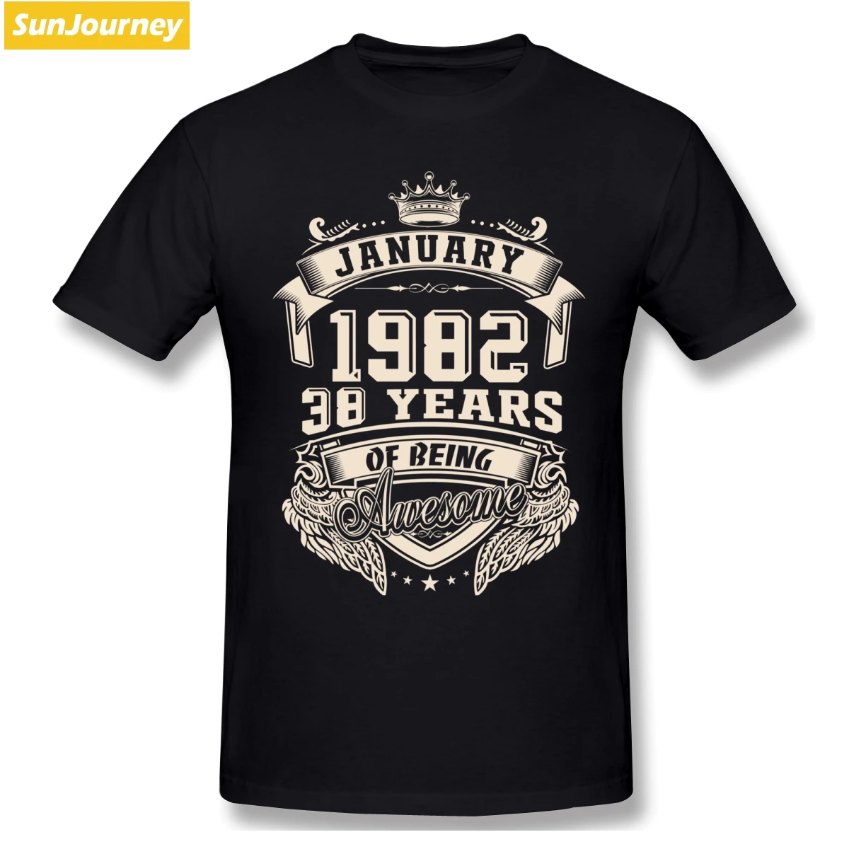 Born In January 1982 38 year Of Being Awesome Мужская футболка большого размера хлопок Crewneck пользовательские футболки с коротким рукавом