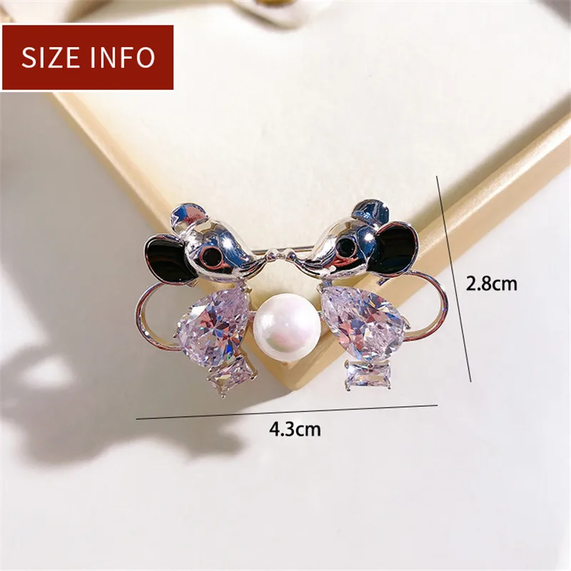Cute Zircon Couple Mouse Brooch Animal Pin Crystal Enamel Jewelry For Kids Women Daily Party Accessories Corsage Christmas Gifts