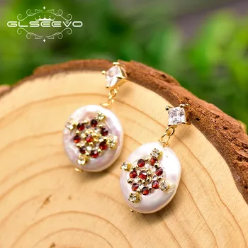 

GLSEEVO Circle Baroque Pearl Drop Earrings For Women Girl Wedding Engagement Gifts Handmade Fashion Jewellery Oorbellen GE0828