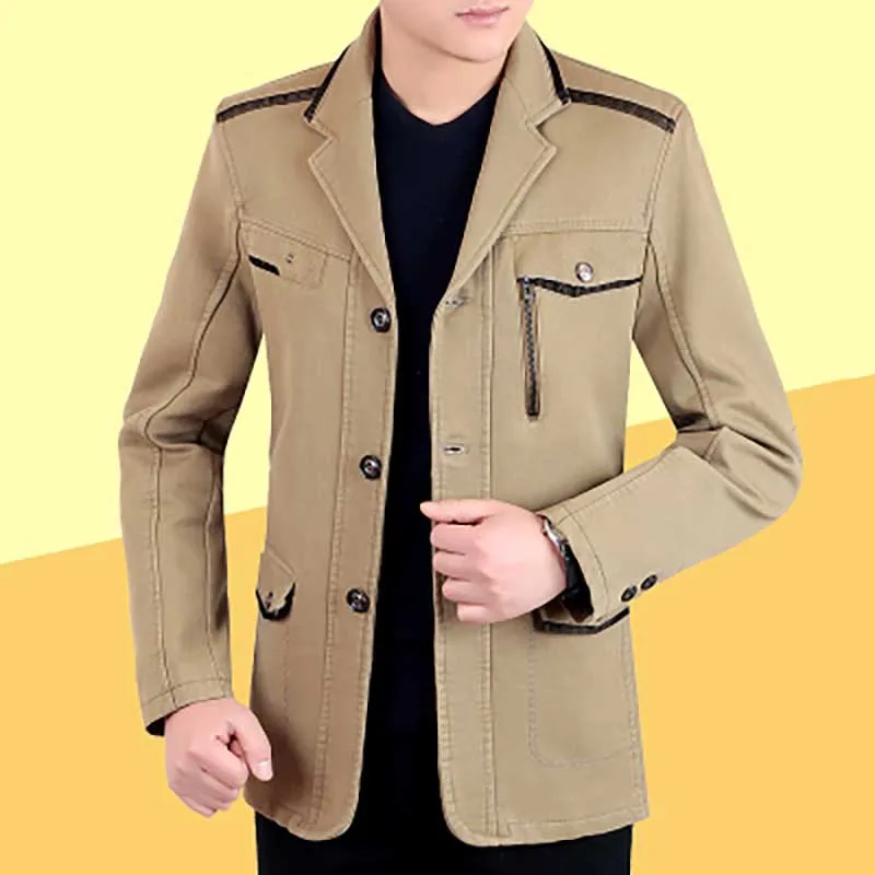 8828 Khaki Весенне-осенняя модная куртка, мужское пальто, тонкая бизнес куртка-бомбер для отдыха, ветровка, мужская одежда размера плюс - Цвет: 8828 Khaki