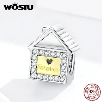 

WOSTU Real 925 Sterling Silver Family Home Beads House Charms Pendant Fit Original Bracelet & Bangles Jewelry Making FIC1330