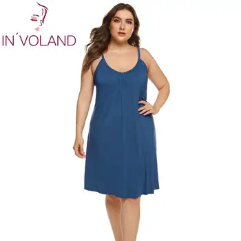 

IN'VOLAND Women Night Dress Plus Size Casual Summer Solid V-Neck Spaghetti Strap Sleeveless Sleepwear Female Sleepdress Vestidos