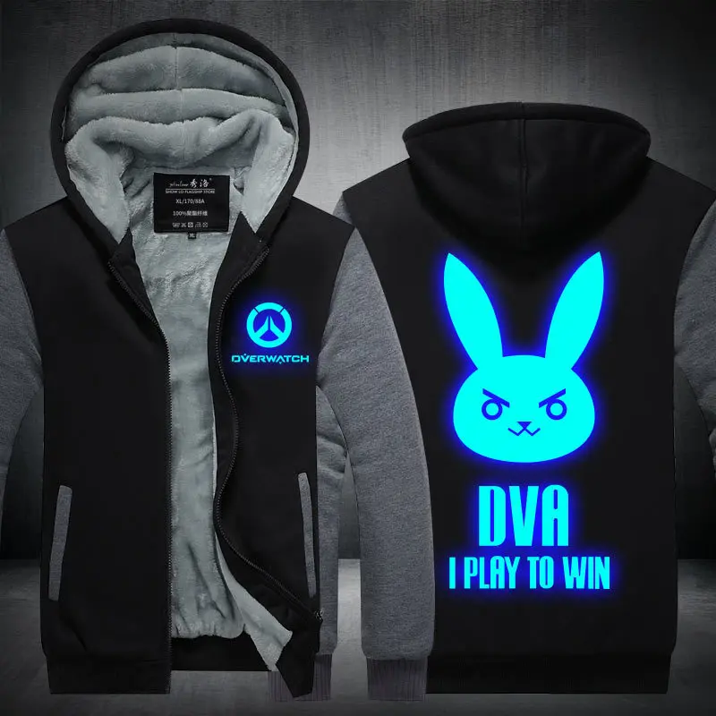 Black and Gray 1 Dva OW Overwatch светящаяся молния Толстая флисовая зимняя куртка уличная Толстовка Спортивная Топ Толстовка с капюшоном Косплей Костюм - Цвет: Black and Gray 1