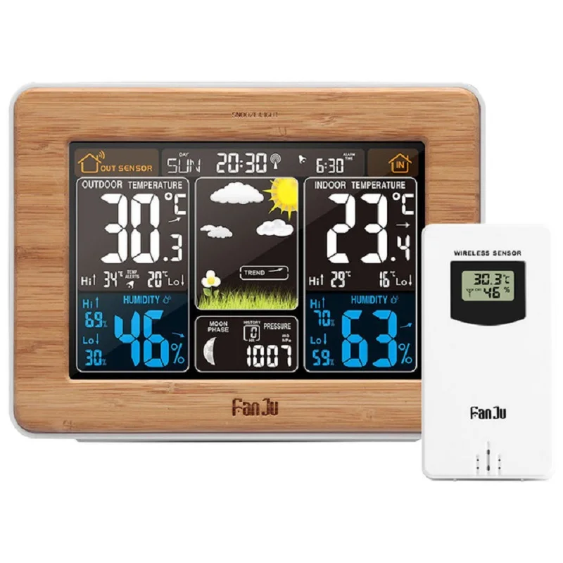 Kopen Fanju FJ3365 Weerstation Wireless Indoor Outdoor Sensor Thermometer Hygrometer Digitale Wekker Barometer Weerbericht Kleur