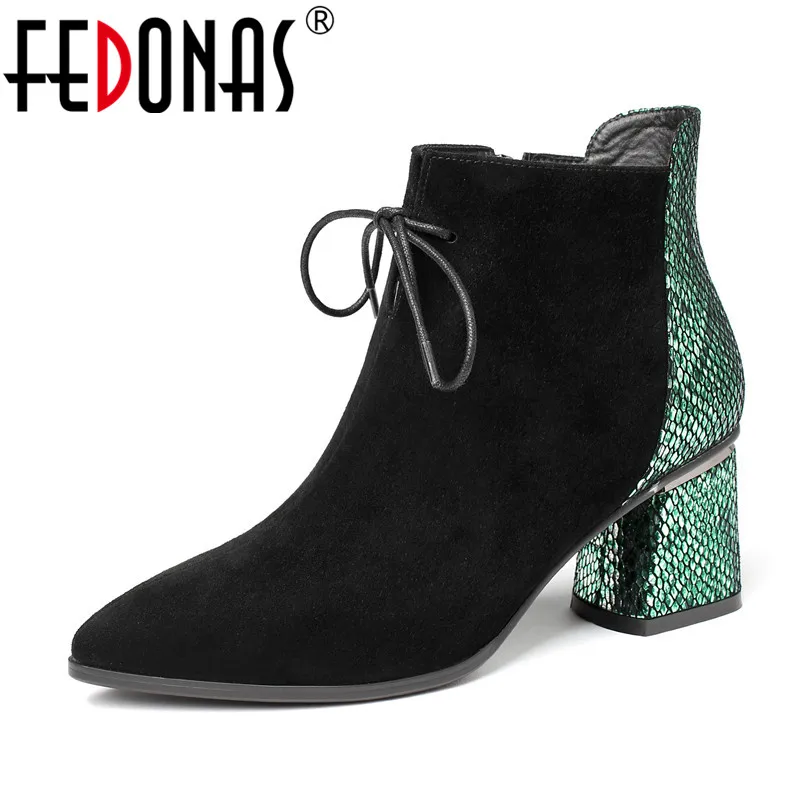 

FEDONAS Autumn Winter Women Kid Suede Leather Ankle Boots Elegant Prom Dancing Shoes Woman Pointed Toe High Heeled Short Boots