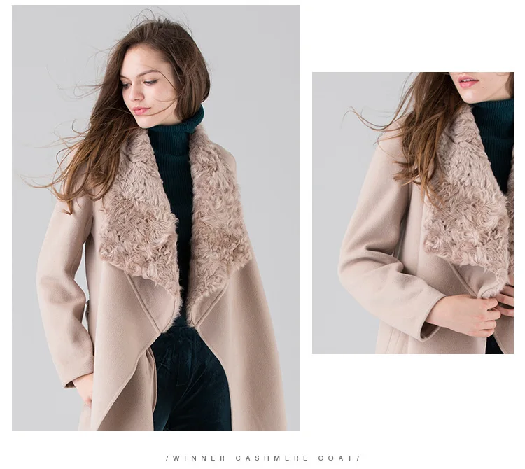 long woolen blends cashmere coats for women autumn winter ladies jackets plus size overcoats double sided beige fur collar