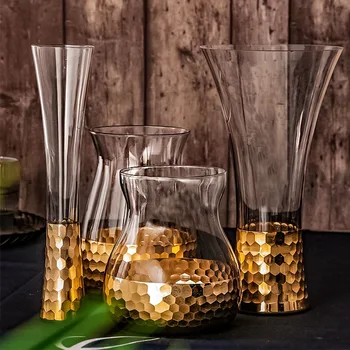 

INS Modern Flower Vase Gold-plated Honeycomb Glass Vases Minimalist Home Decoration Ornaments Hydroponics Desktop Decorations
