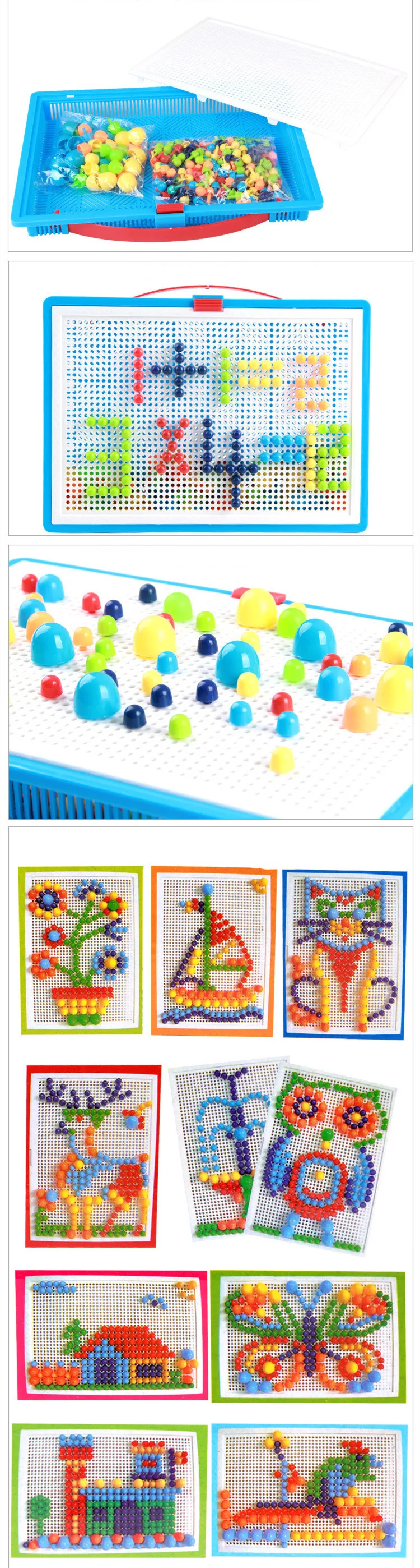 [Funny] DIY гриб пазл для ногтей игра-головоломка креативная мозаика Pegboard Детская образовательная корзина для игрушек+ Pegboard+ 296 шт Наборы для ногтей
