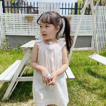 

baby girls dress baby clothes summer 2020 Three-dimensional doll decorated with white hollow print sweet and cute dress