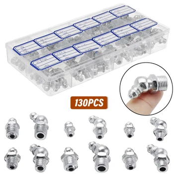 

130pcs/set Assorted Box of Grease Nipples Oil Mouth Grease Nipple Butter Gun Fittings M6 M8 M10 1/8" 1/4" Male Thread Nipple Kit