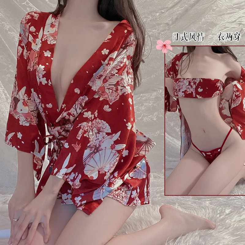 

Sexy Lingerie Japanese Style Cherry Kimono Dress Sexy Pajamas Female Uniform Yukata Temptation Exotic Passion Suit sex Cosplay