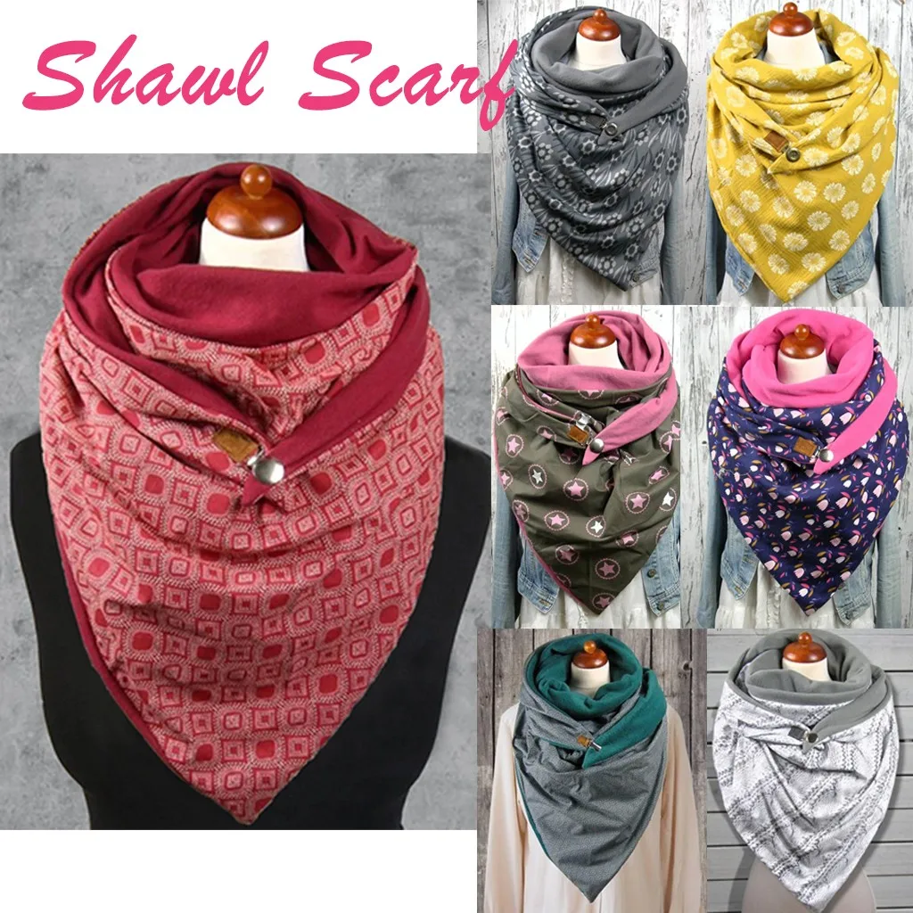 Fashion Women Scarve Soild Dot Printing Button Soft Wrap Casual Warm Scarves Shawls fashion Leisure Comfortable soft personality |
