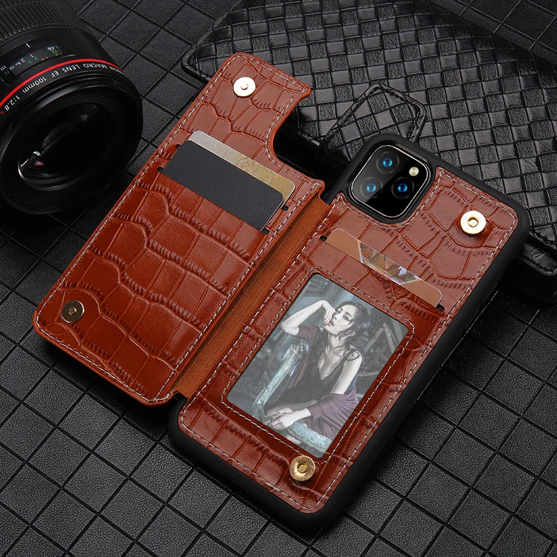 New Genuine Leather Phone Wallet Case For iPhone 11 11 Pro Max X XS Max XR 7 8 7 Plus 8 plus Card Slot Rivets Back Cover