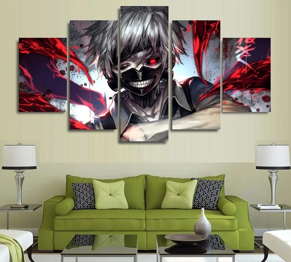 

5 Panel Anime Tokyo Ghoul Kaneki Ken Wall Art Picture Home Decoration Living Room Canvas Print Wall Picture Printing On Canvas