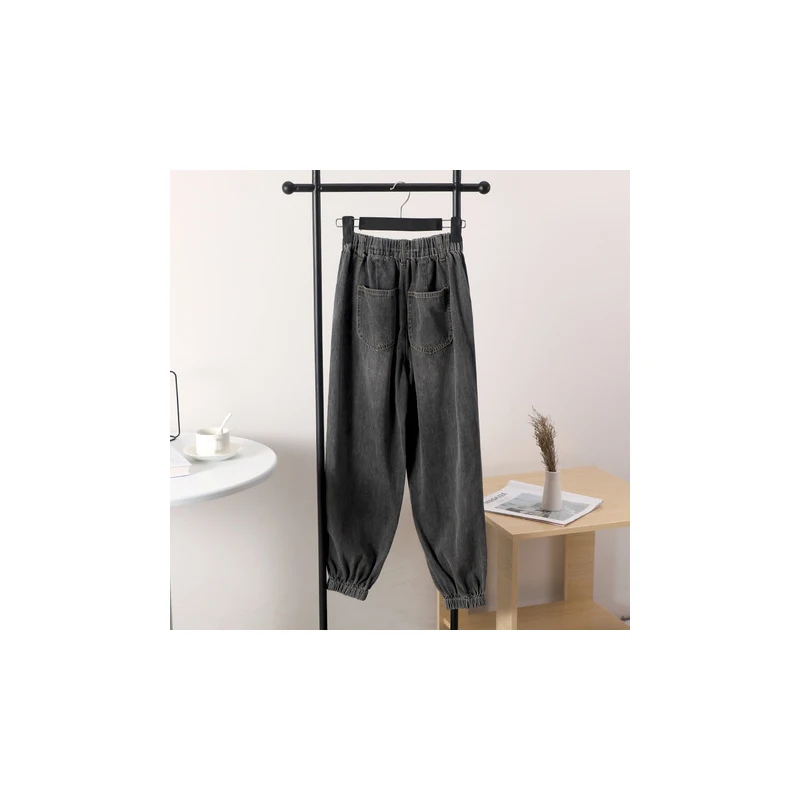 

Nine Point Beam Feet Old Pants Washed Women Jeans Explosive High Street Daily Ventilation Summer Loose Elastic Waist Harem