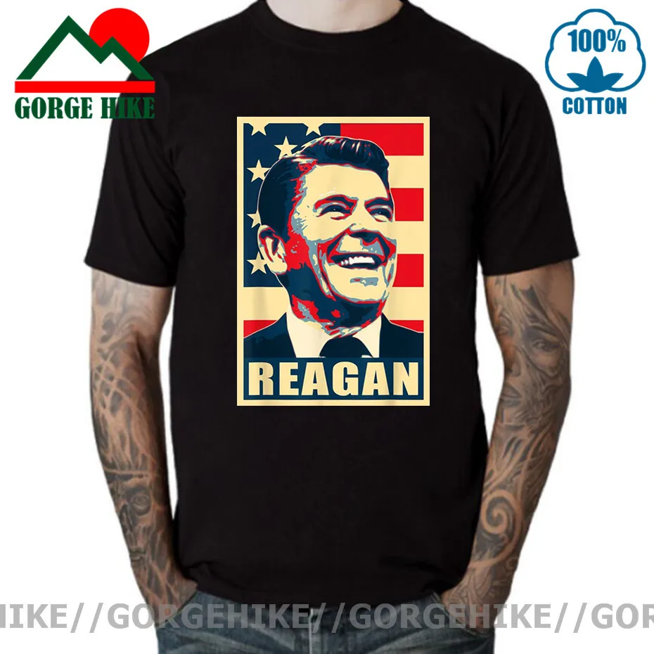 

GorgeHike History & Politics President Reagan Conservative American Republica Propaganda Poster T shirt USA Flag Democrat Tshirt