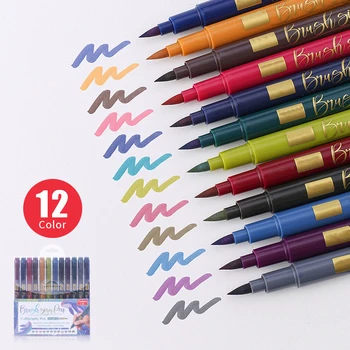 

12 Colors Calligraphy Brush Pen Set Art Colored Marker Pens Set Pencils Painting Watercolor Art Calligraphy Soft Brush Pen