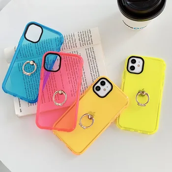 

Fluorescent Color Phone Case with ring For iPhone 11 Pro Max XR XS Max 7 8 Plus X 11Pro TPU Transparent Anti-fall Back Cover
