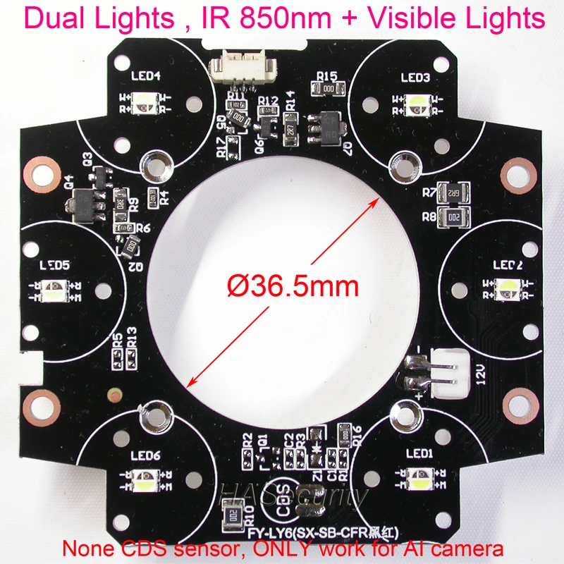 Dual Lights Visible lights + IR 850nm lights 6X LED None CDS sensor type for AI wifi camera