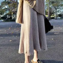 Винтажная плиссированная юбка, Женская Элегантная трикотажная юбка, новая зимняя Офисная Женская юбка с высокой талией, трапециевидные длинные юбки, Saia DC457