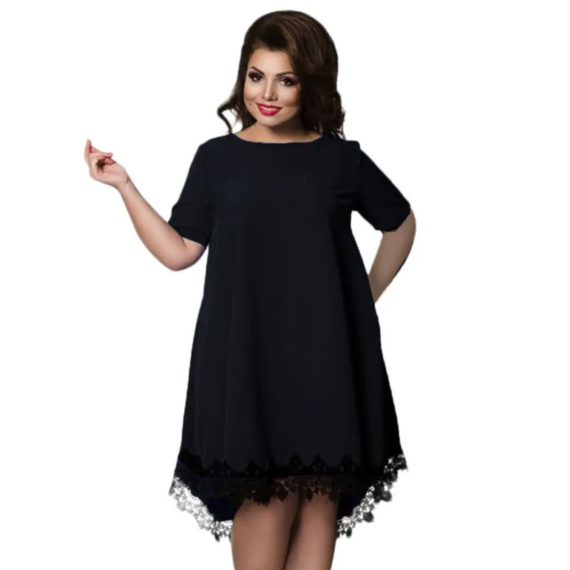 B B летнее платье для женщин Vestido кружевное платье с коротким рукавом для девочек с круглым вырезом модный костюм одежда L-6XL Большие размеры милый сапфир Саша - Цвет: B