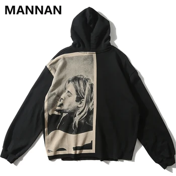 

MANNAN Kurt Cobain Print Hoodies Men Hip Hop Casual Punk Rock Pullover Hooded Sweatshirts Streetwear Autumn Winter Hoodie Tops