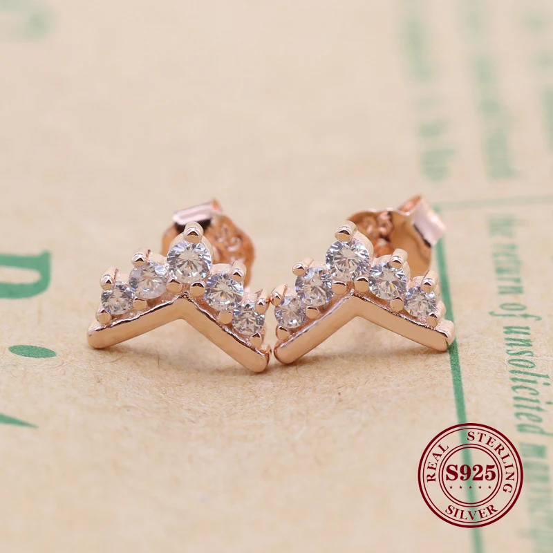 

Original 925 Sterling Silver Creative Rose Gold Crown Wishing Bone Earrings Pan Earring For Women Gift Jewelry