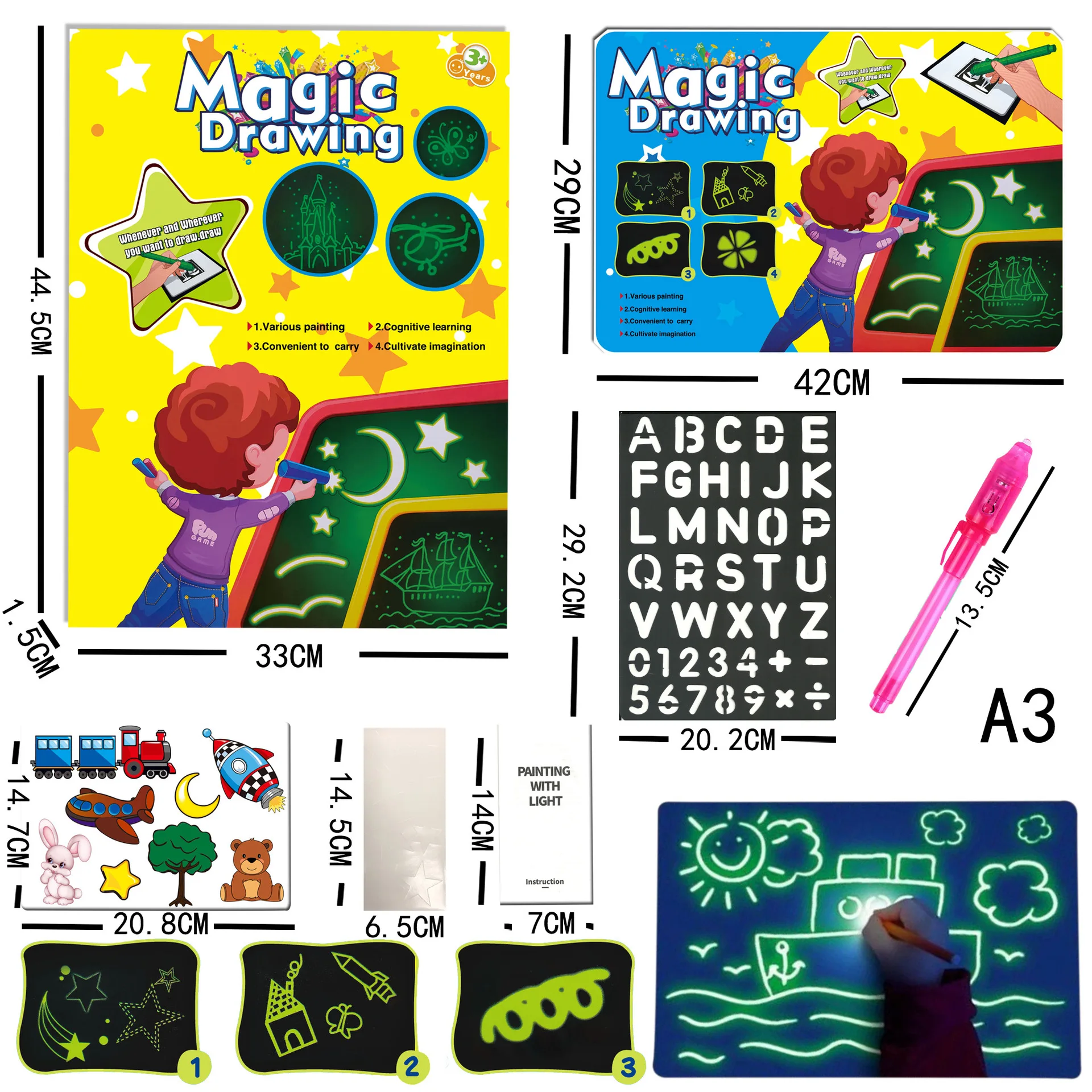 

Educational Toy Drawing Board Tablet Graffiti Doodle Drawing Tablet Magic Draw With Light-Fun Fluorescent Pen Educational Toy