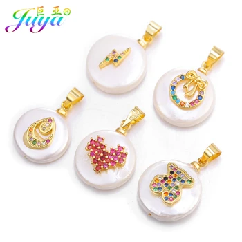 

Juya DIY Gold Shell Pearls Pendants Supplies Micro Pave Rainbow Crystals Charms For Earrings Bracelet Necklace Jewelry Making