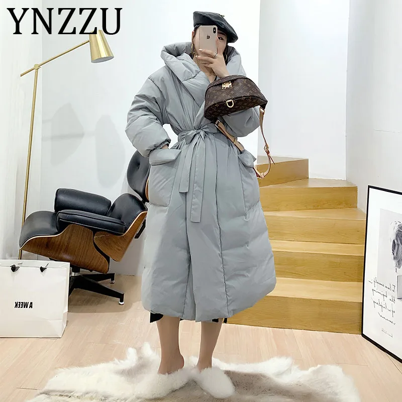 YNZZU,, зимний женский пуховик, однотонный, длинный, стильный ...
