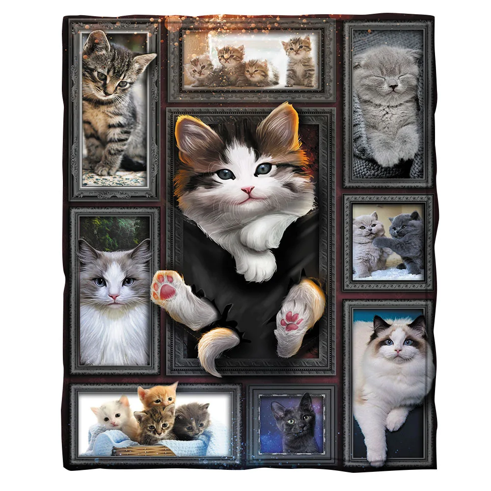 

Cat 3D Printed fleece blanket for Beds Hiking Picnic Thick Quilt Fashionable Bedspread Sherpa Throw Blanket 01