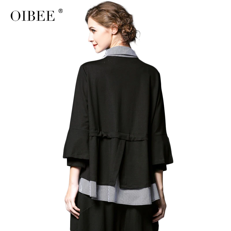 Oibee2019 весенняя и осенняя новая свободная повседневная рубашка из двух частей с рукавом «семь точек» Женская тонкая рубашка большого размера