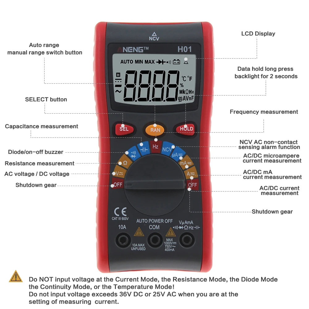 ANENG H01 4000 отсчетов цифровой мультиметр Тестеры автомобильные электрические Comprobador транзистор мультитестер Multimetro